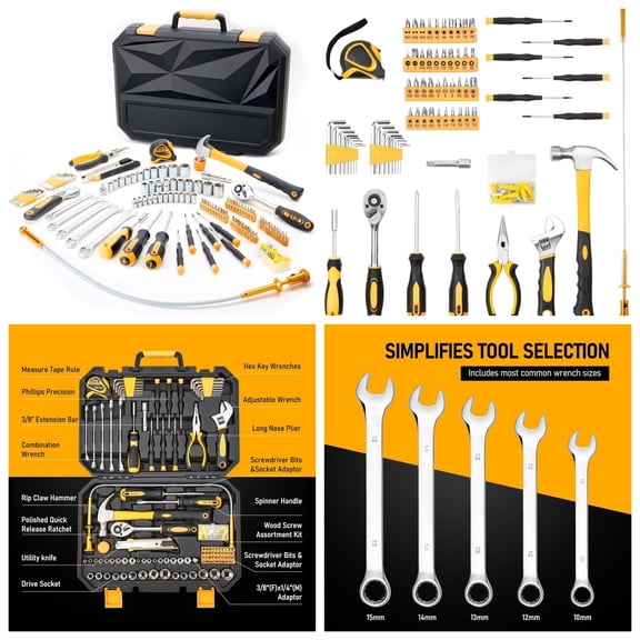 159 Piece Tools Kit, Tool Box Set for Mechanic and Car, General Household Tool Kit, Basic Tool Kit for Home Auto Repair, Plastic Toolbox Storage Case