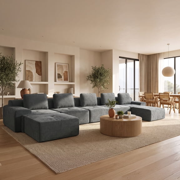196" U-Shaped Oversized Cloud Couch, Modular Sectional Sofa with High Back & Extra Deep Seat, No Assembly Required, Plush Chenille, Dark Grey