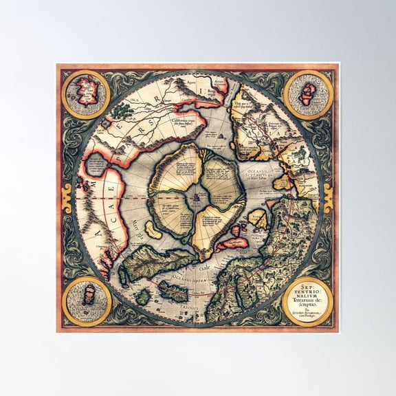1595 Flat Earth Map Poster Wall Art Home Decor Office Wall Art Living Room Decor, Paper Poster Only