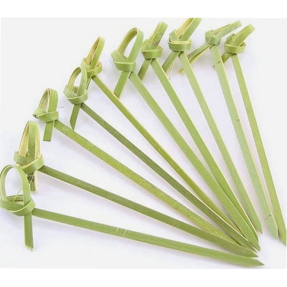1596, Bamboo Cocktail Picks Skewers for Appetizer Snack Sandwich Finger Food Tapas Fruit Kabob BBQ Hors Doeuvre Twisted End Knotted Bamboo Sticks, 4 inch, 50pcs