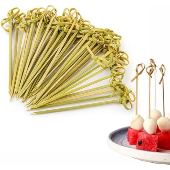 1597, Cocktail Picks Appetizer Picks Bamboo Skewers for Snack Sandwich Finger Food Tapas Fruit Kabob BBQ Hors D’oeuvre Twisted End Knotted Bamboo Sticks, 6 inch, 50pcs