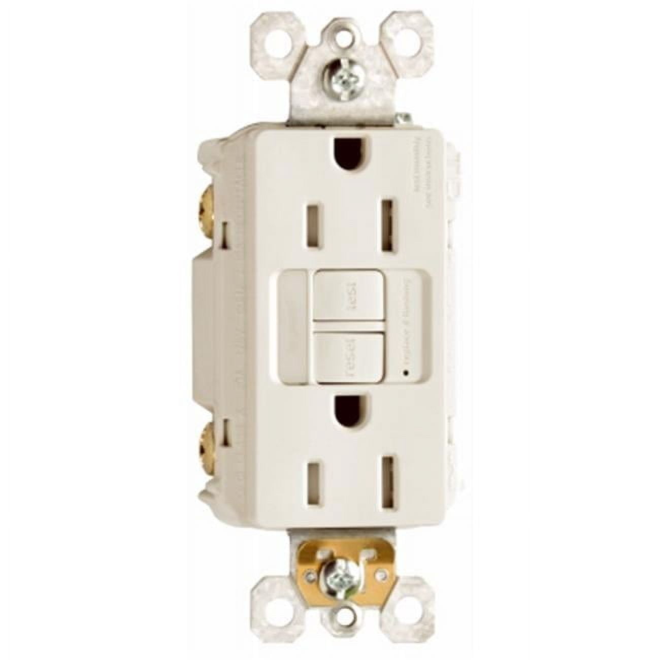 1597NTLTRLACC4 15A 125V Night Light & Self Testing GFCI Receptacle, Light Almond