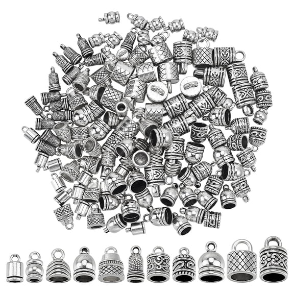 159PCS Cord Ends Caps 11 Style Silver Metal Bead Loop Clasp Tube Barrel Glue-in End Tip Tassel Clasp Terminator