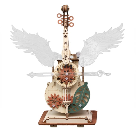 159PCS Wooden Cello Music Box 3D Puzzle Kit, DIY Mechanical Angel Model Assembly Set With Wind Up Melody Decor For Hobbyists