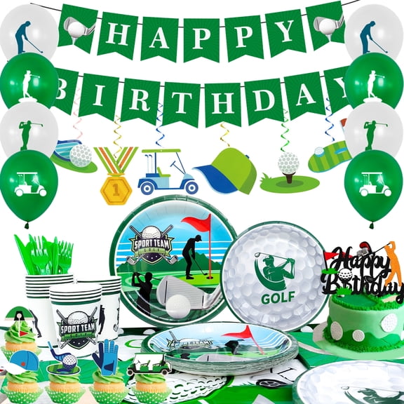 159pcs Golf Birthday Party Decorations & Golf Theme Party Tableware Set - Golf Birthday Banner Balloons & Golf Party Plates Napkin Tablecloth etc Golf Birthday Party Supplies