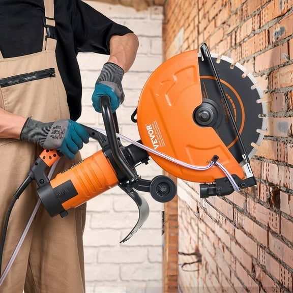 15A 14-Inch Electric Concrete Saw, 3200W Wet/Dry Cutting Machine with Diamond Blade, 5" Depth for Stone, Brick, Porcelain Includes Water Pump & Line