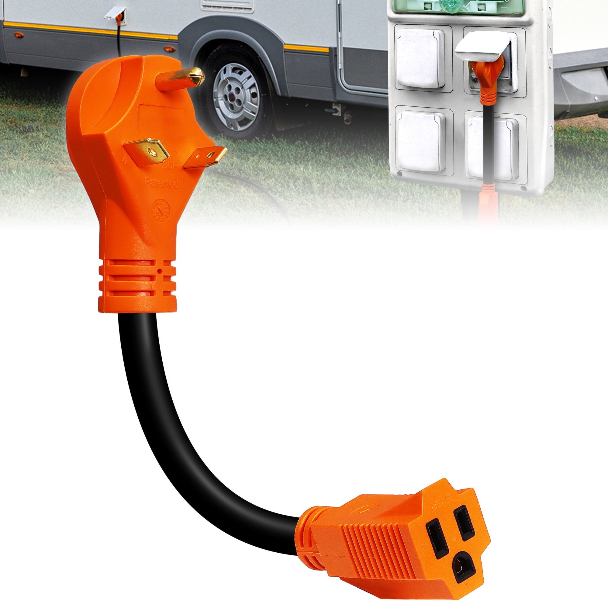 15A to 30A RV Power Adapter Cord Plug [NEMA L5-15R Female to TT-30P ...