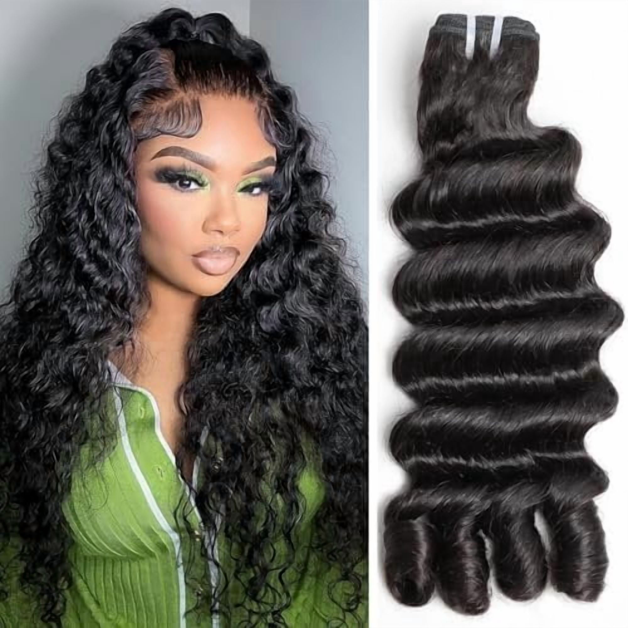 15A Burmese Deep Wave  Human Hair 14 Inch 1 Bundle  Free Unprocessed Brazilian Virgin Hair Weft with Spiral Curly End for Women Deep Wave Human Hair Weft Extensions