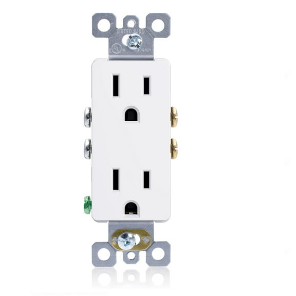 Hyper Tough 15 Amp White Tamper Resistant Decorator Outlet, Self-Grounding, Push-In and Side Wiring