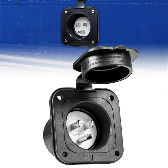 15A Flanged Inlet Shore Power Supply Receptacle for RV Camper Boat Trailer [NEMA 5-15 125V] [Low-Profile] [Dust/Waterproof] [3/14AWG Power Wire Compatible] [ETL Approved] [UV Resistant]
