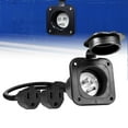 thumbnail image 1 of 15A Flanged Inlet Shore Power Supply Receptacle w/ DUAL 16" Extension Cord for RV Camper Boat Trailer [NEMA 5-15 125V] [Low-Profile] [Dust/Waterproof] [3/14AWG Power Wire][ETL Approved][UV Resistant], 1 of 8