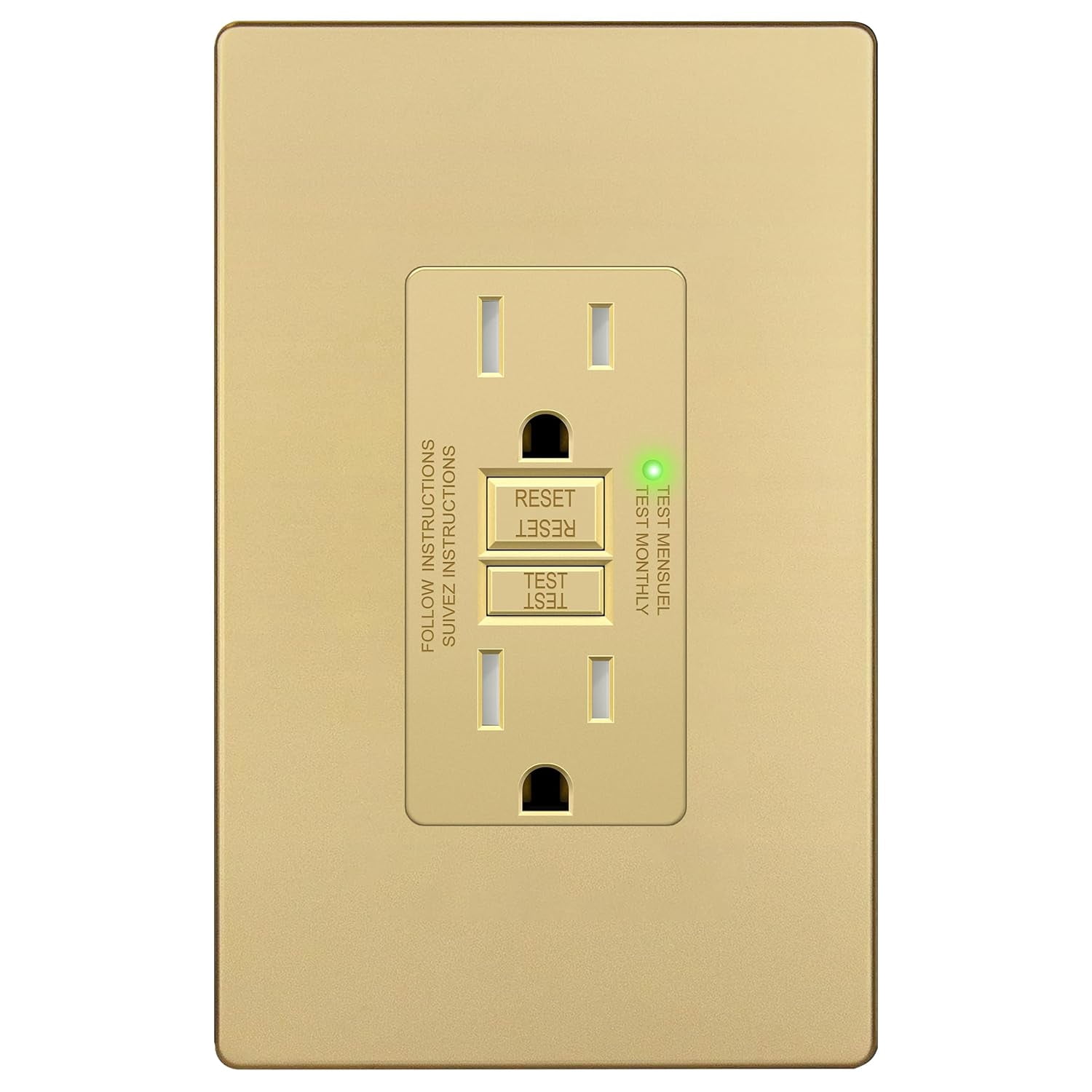 15A GFCI Outlet, Tamper-Resistant Receptacle with Self-Test, LED Indicator, ETL Listed & FCC Compliant, Anti-Interference (No-False-Trip) Protection, Screwless Wall Plate, Gold