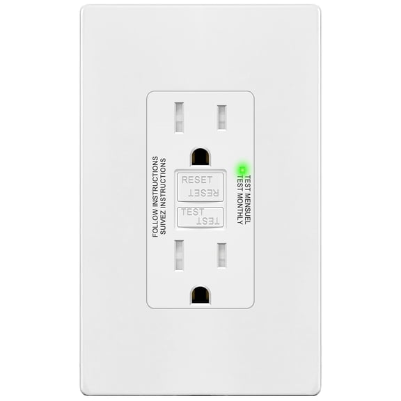 15A GFCI Outlet, Tamper-Resistant Receptacle with Self-t, LED Indicator, ETL Listed, Anti-Interference (No-False-Trip) Protection, Screwless Wall Plate Included, White, 1 Pack
