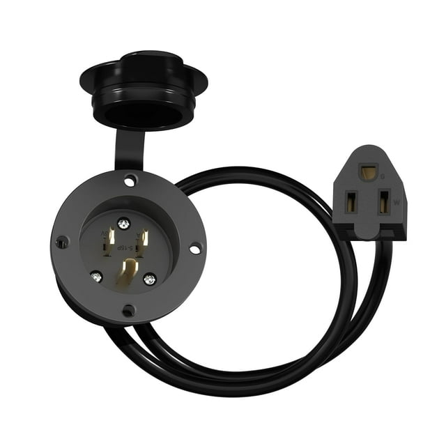 15Amp 125V Power Inlet Port Plug, Flanged Inlet with Integrated 18