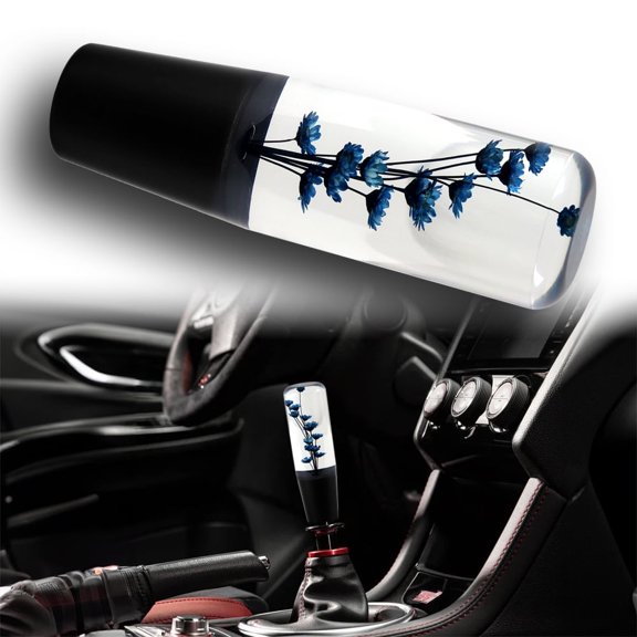 15CM JDM Clear Real Flowers Manual Gear Stick Shift Knob Lever Shifter Head VIP Blue