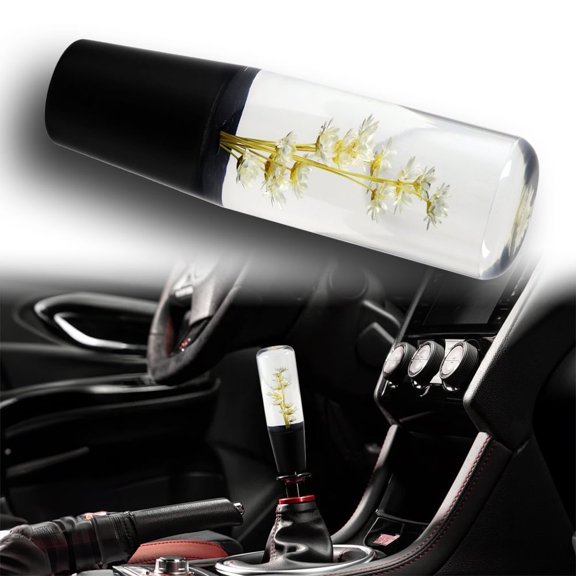 15CM JDM Clear Real Flowers Manual Gear Stick Shift Knob Lever Shifter Head VIP White