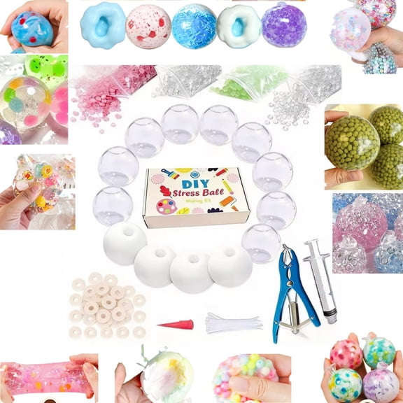 15CPS DIY Stress Ball Making Kit , Empty Stress Ball Skin with Expander & Vacuum Tool, Complete Squishy Maker Kit for Adults Kids