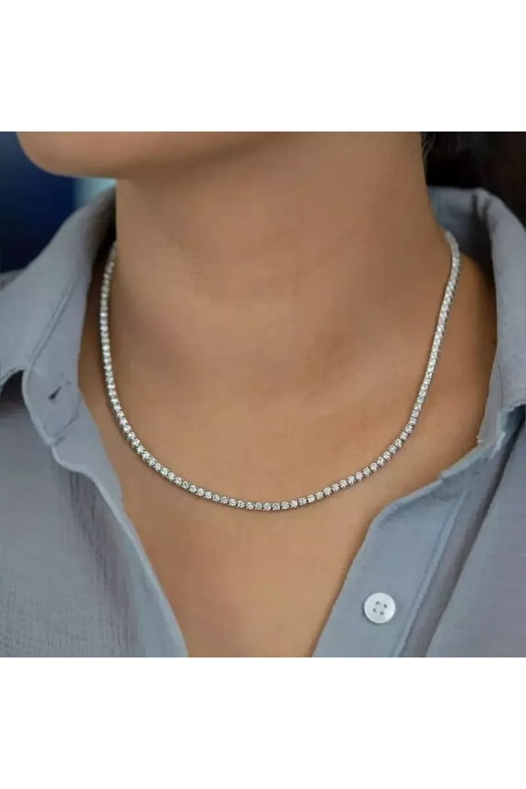 15CT Round 3mm Lab Created Diamond Women Tennis Necklace 14K White Gold Plated.