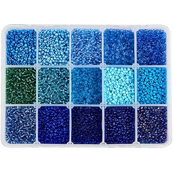 15Colors 12/0 Glass Seed Beads 20010 Pcs Opaque Blue Seed Beads 2mm Round Pony Beads Mini Spacer Loose Beads