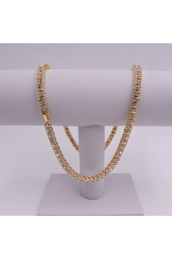 15Ct Lab Created Round Diamond Tennis Necklace Chain 14k Yellow Gold Plated Silver 3MM 18"inch