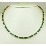 15Ct Round Cut Lab Created Green Emerald Tennis Necklace 14K Yellow Gold Plated