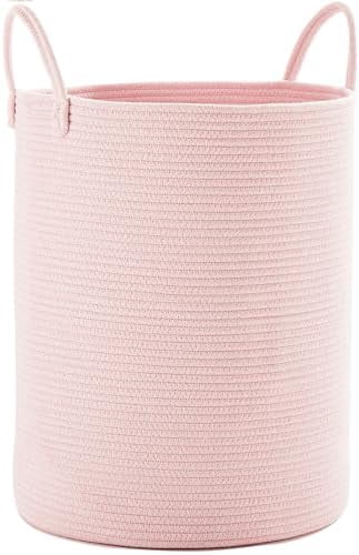 15Dx20H inches Large Pink Hamper Laundry Basket for Baby Kids Woven Rope Nursery Hamper for Girls Room Bedroom Kawaii Laundry Bin 60L Capacity