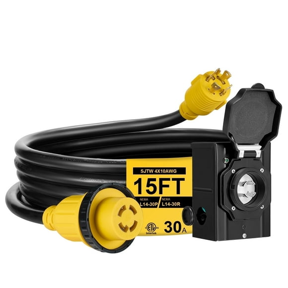 SPEEDWOW ETL Listed 30 Amp 15FT Emergency Power Combo Kit, 12500W 125V/250V Heavy Duty RV Generator Extension Cord for Power Outage/Disaster Prevention/Outdoor Electricity
