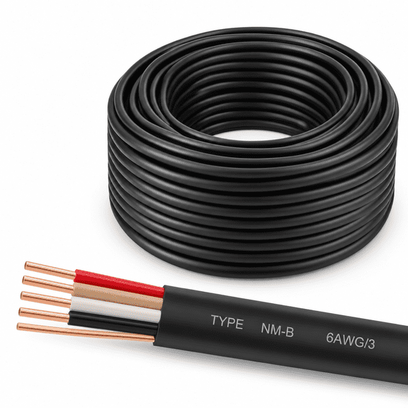 15FT 6AWG/3 Black Non-Metallic Sheathed Electrical Cable for Residential Wiring Projects