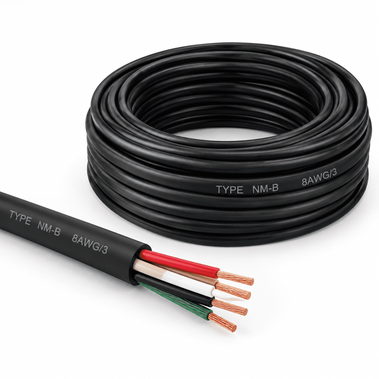 15FT 8AWG/3 Black Non-Metallic Sheathed Electrical Wire with Ground ...