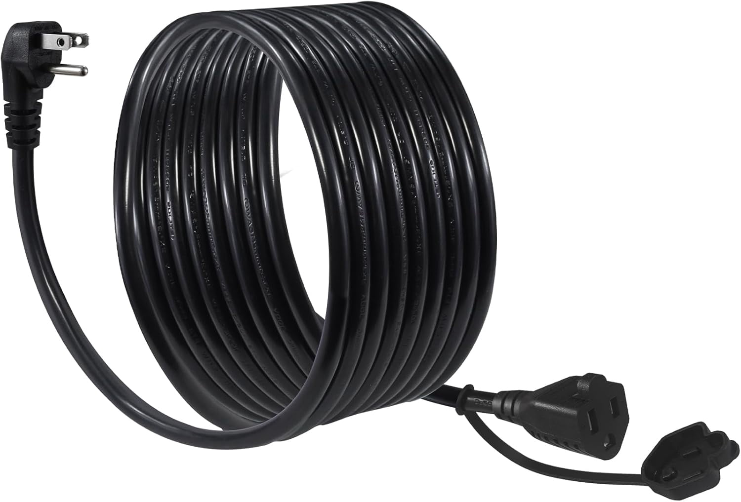 15FT Black Outdoor Extension Cord - SJTW 16AWG Weatherproof Grounded 3Prong Extension Cord with 90 Degree Flat Plug,1625W Flexible Outside Landscape Exterior Extension Cable for Outdoor Appliance