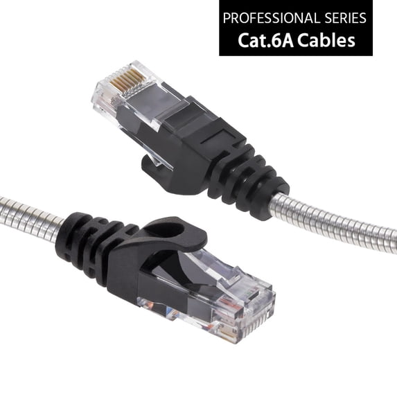 15FT CAT.6A Patch Cable Armored Anti-Rodent Slim 28AWG, Gray, (3 Pack)