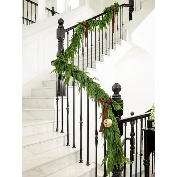 15FT Christmas Garland Real Touch Norfolk Pine Garland Winter Pine Garland for Mantle Stairs Railing Table Fireplace Wall Indoor Outdoor Holiday Xmas Decor Decoration