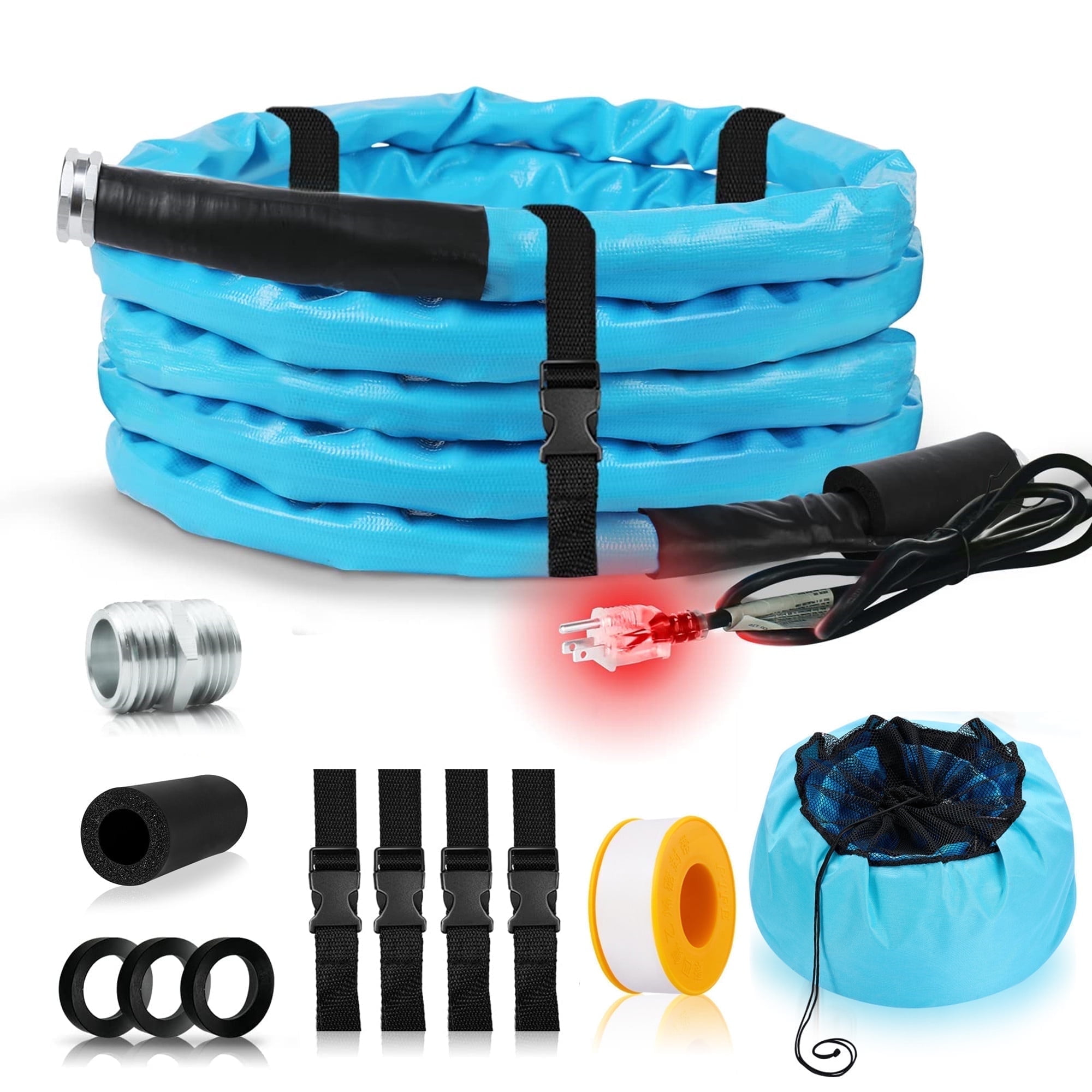 15FT Heated RV Water Hose, Temperature Down to -45°F, Energy-Saving Thermostat, 5/8" Inner Diameter, Heated Drinking Water Hose for Campers, Home, Agriculture