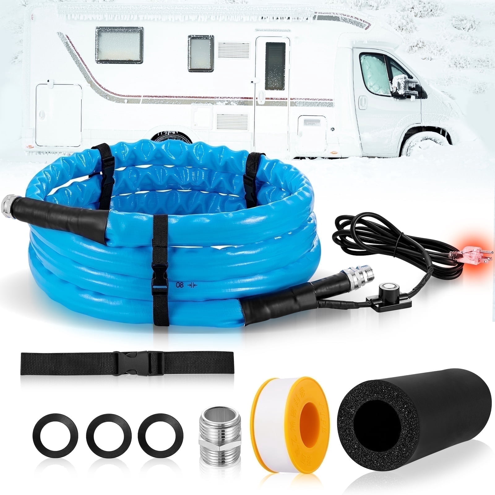 Heated RV Water Hose 30ft, Freeze Protection -45°F, 450PSI Heavy Duty, Energy-Saving Thermostat, 5/8