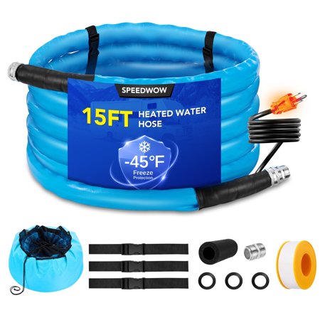 SPEEDWOW Heated RV Water Hose 15ft, Temperature Down to -45°F, Energy-Saving Thermostat, 5/8" Inner Diameter, Heated Drinking Water Hose for Campers, Home, Agriculture