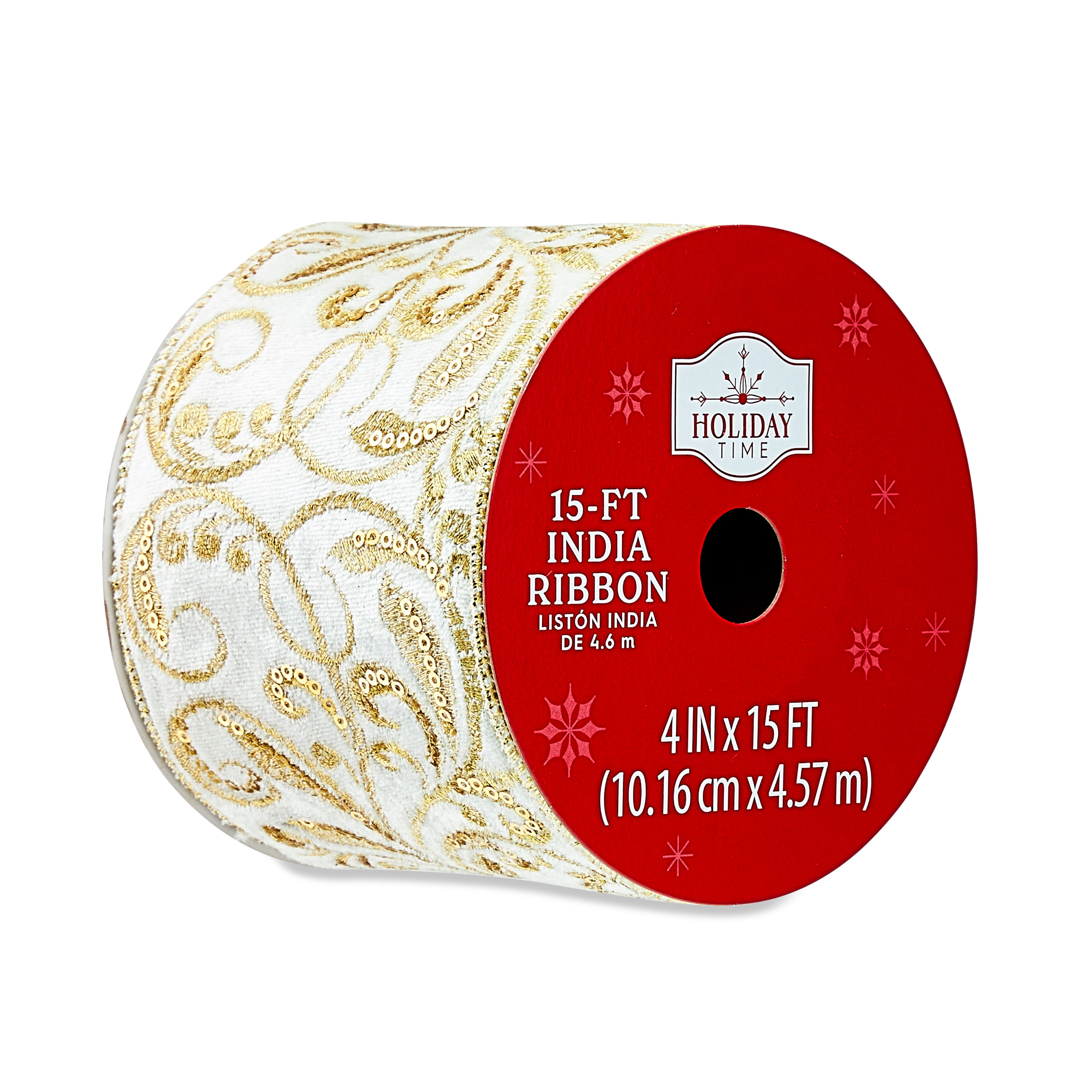 Cream Velvet Embroidery Christmas Ribbon, 4" x 15', by Holiday Time