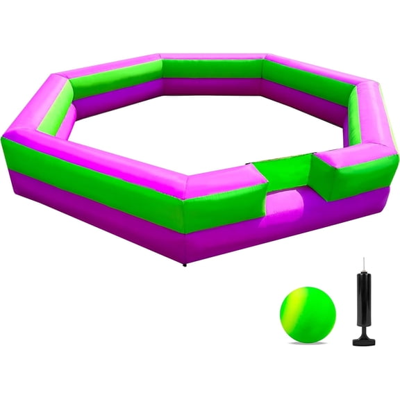 15FT Inflatable Gaga Ball Pit, Portable Indoor/Outdoor Gagaball Court (Green/Purple)