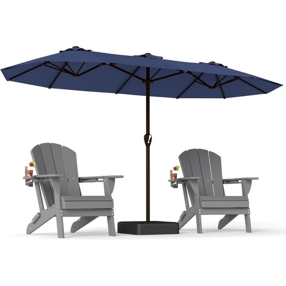 15FT Large Patio Umbrella with Base | Double Sided Rectangular Outdoor Umbrella with Sturdy Fiberglass Ribs, Acrylic Fabric, Hand Wash Only - Ideal for Pool Garden Backyard Deck