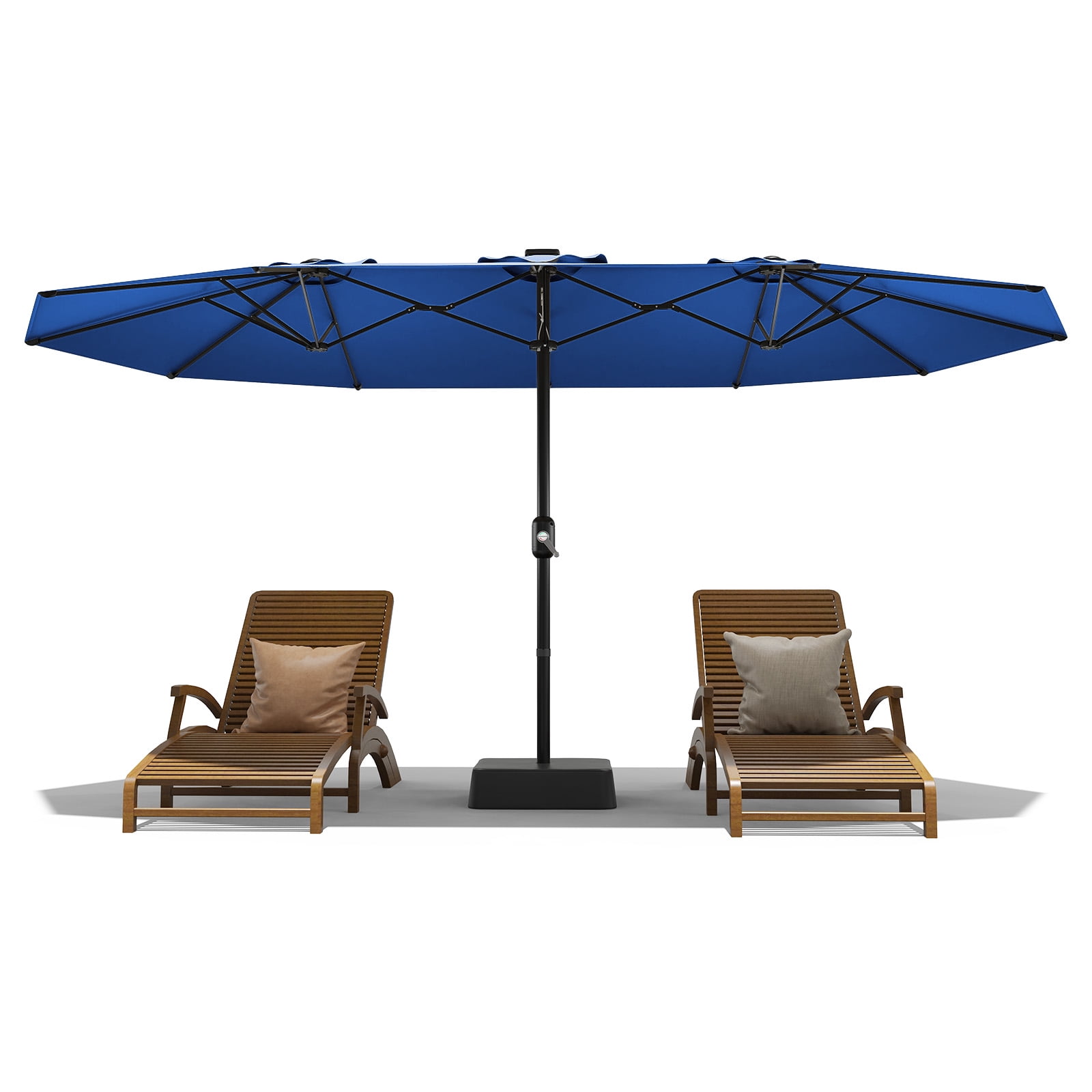 15FT Large Patio Umbrella with Base Included,Double-Sided Outdoor Market Rectangle Umbrellas Oversized Shade for 2-8 People,Weighted Base for Pool,Deck,Backyard