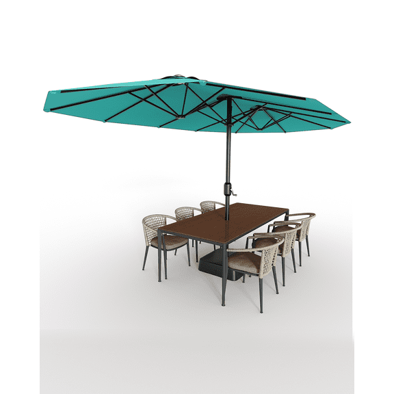 15FT Large Patio Umbrella with Base Included Double-Sided Outdoor Market Rectangle Umbrellas Mist Blue