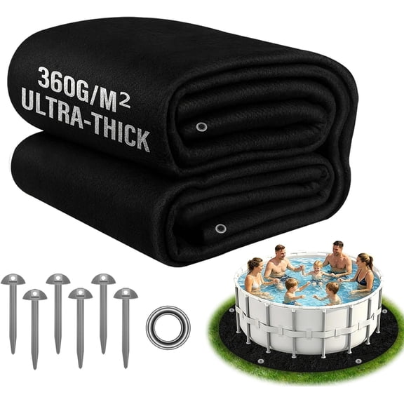 15FT Pool Liner Pad for Above Ground Pools, 350G/M2 Thicker Heavy Duty Round Under Pool Mat Padding with Fixed Ring and Ground Nails, Pool Bottom Protective Pad, Puncture Resistant Weed Barrier