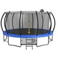 thumbnail image 1 of 15FT Pumpkin Trampoline with Basketball Hoop, Recreational Trampoline with Ladder, Shoe Bag and Galvanized Anti-Rust Coating, Outdoor Trampoline for Kids Teens Adults, Blue, 1 of 9