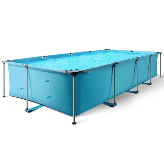 15FT Rectangular Frame Swimming Pool Metal Outdoor Backyard Above Ground Pool Family Adults Splash