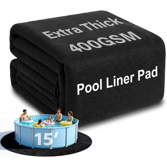 15FT Round Pool Liner Pad, 400G/M Extra Thick Black Pool Pads for Above Ground Pool, Heavy Duty Pool Liner Pad Geotextile Material Pool Liner Puncture-Proof Pool Bottom Padding(15'Round)
