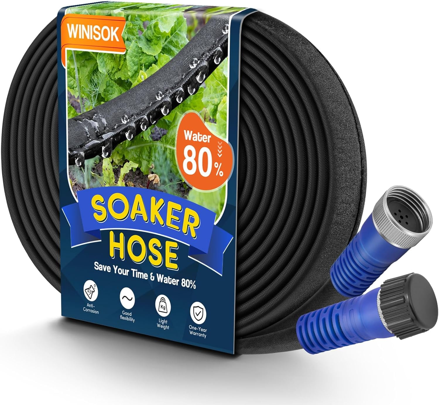 15FT Soaker Hose, Heavy Duty Double Layer Gardening Hoses, Save 80% Water, Flexible Leakproof, Drip Irrigation Tubing for Garden Beds and Lawns