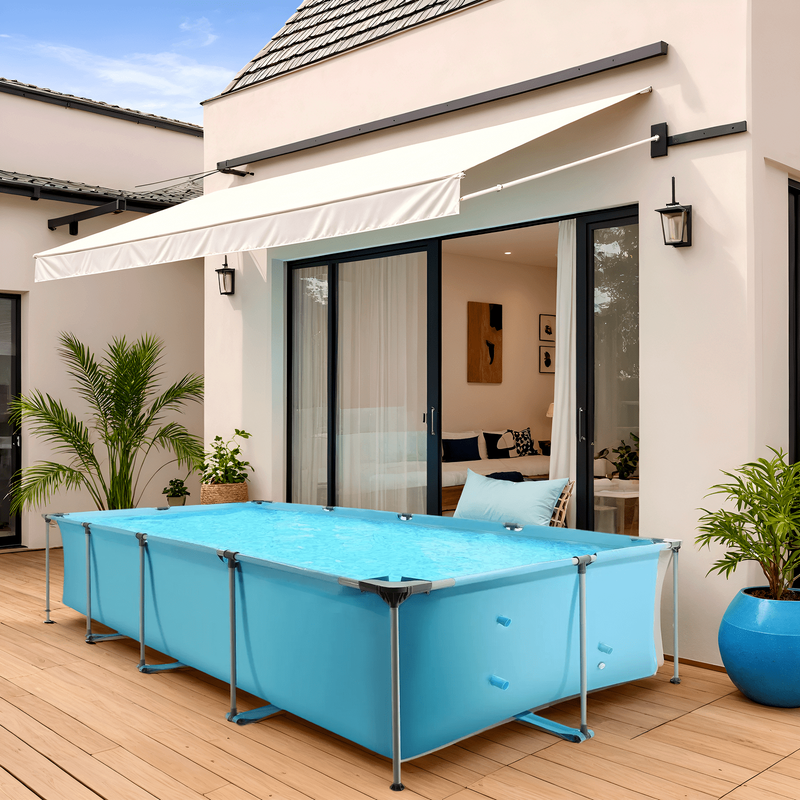 15FT Swimming Pool Rectangular Above Ground Family Swimming Above Ground Pool Durable Summer Backyard Spacious Design for Swimming & Play  Gifts for Him