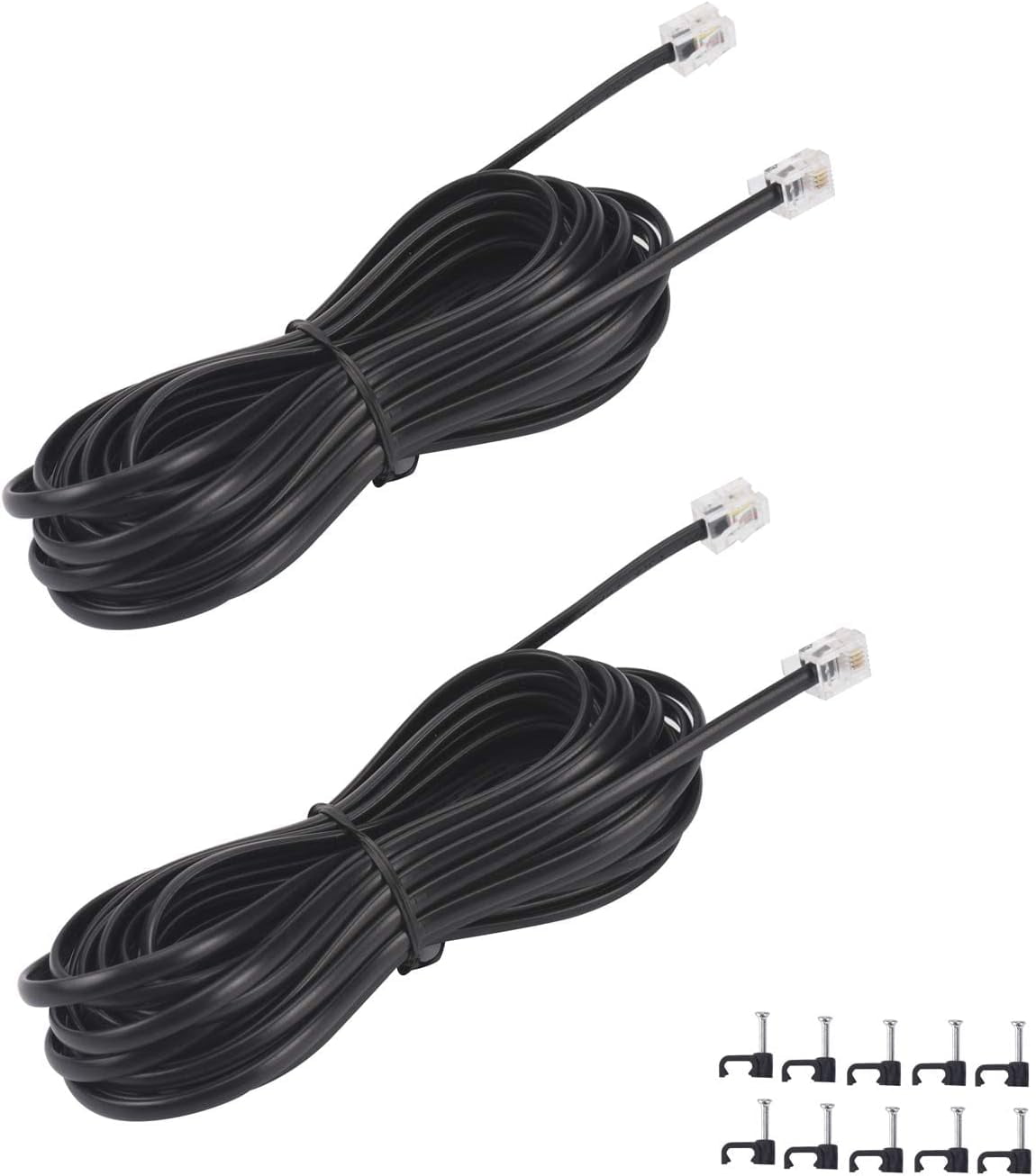15FT Telephone Extension Cord Cable, Landline Phone Line Wire with RJ11