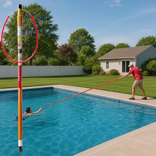 15FT Telescopic Fiberglass Pool Rescue Pole, Commercial Telescoping Heavy-Duty Swimming Pool Safety Hook Pole, Extendable Water Safety Gear$$Garden & Patio