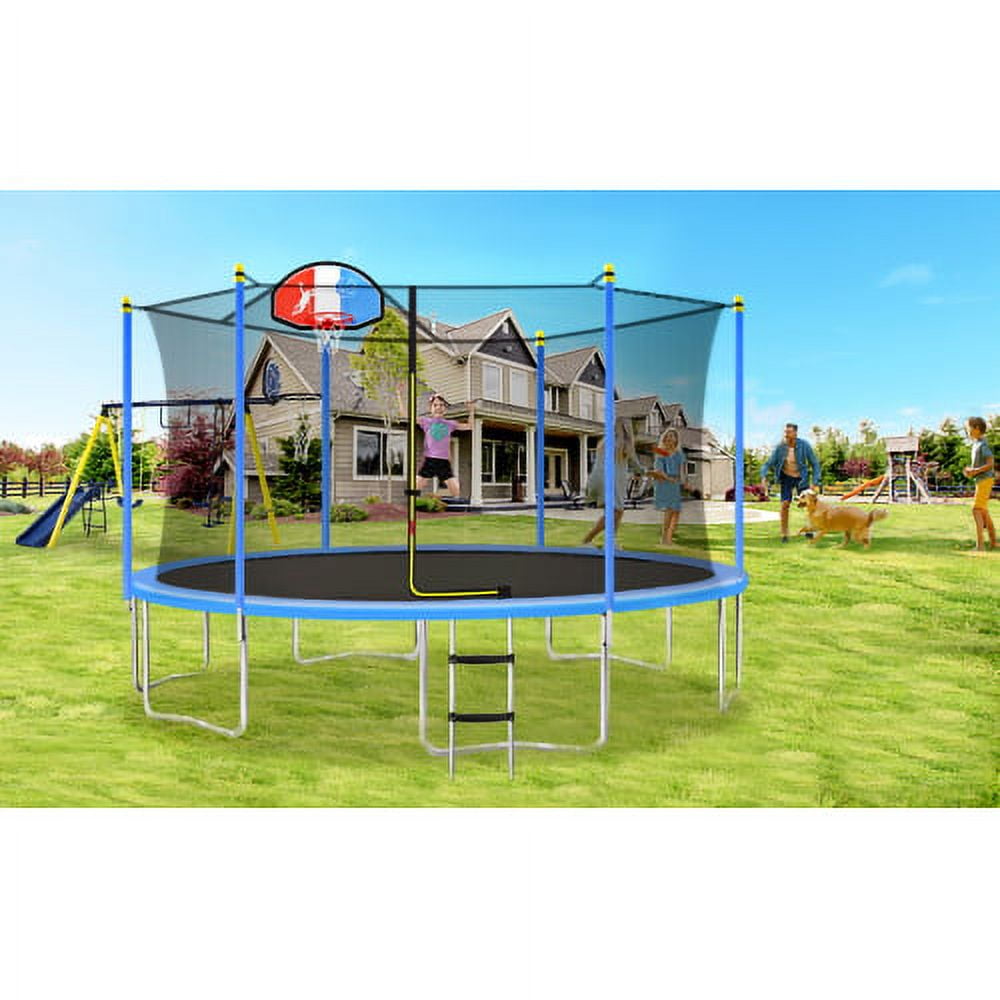 15FT Trampoline for Kids with Safety Enclosure Net, Basketball Hoop and