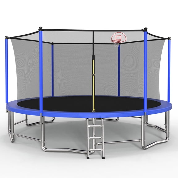 15FT Trampoline for Kids with Safety Enclosure Net Outdoor Backyards Large Recreational Trampoline Blue Steel